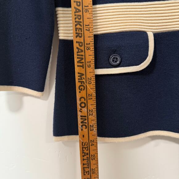 Kate Spade Women's Mayson Sweater Jacket Blazer Cardigan Navy Cream Wool 8 - Picture 5 of 8